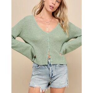 Lulus Women's Sage Green Springtime Sweetie Loose Knit Cardigan Sweater Size L